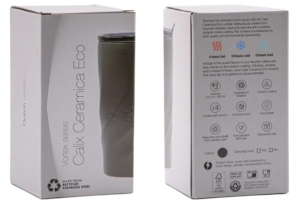 Çevre Dostu İçi Seramik Dışı Çelik Termos Bardak 400 mL - CABRIA ECO CERAMICA 27 CALIX CERAMICA ECO BOX 25